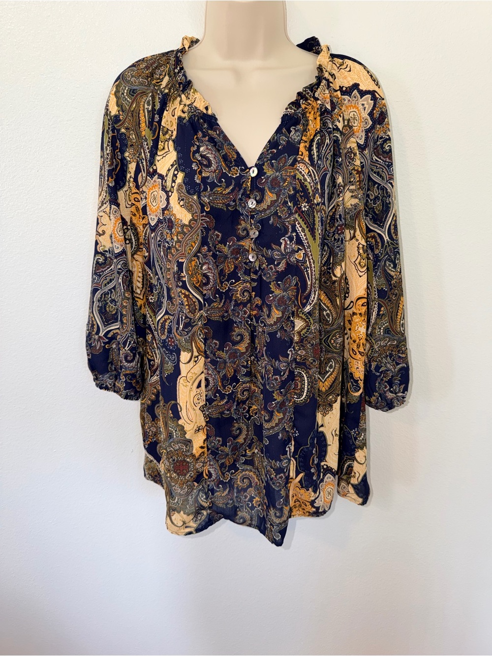 fig and flower Navy and Mustard Paisley Long Sleeve Tunic